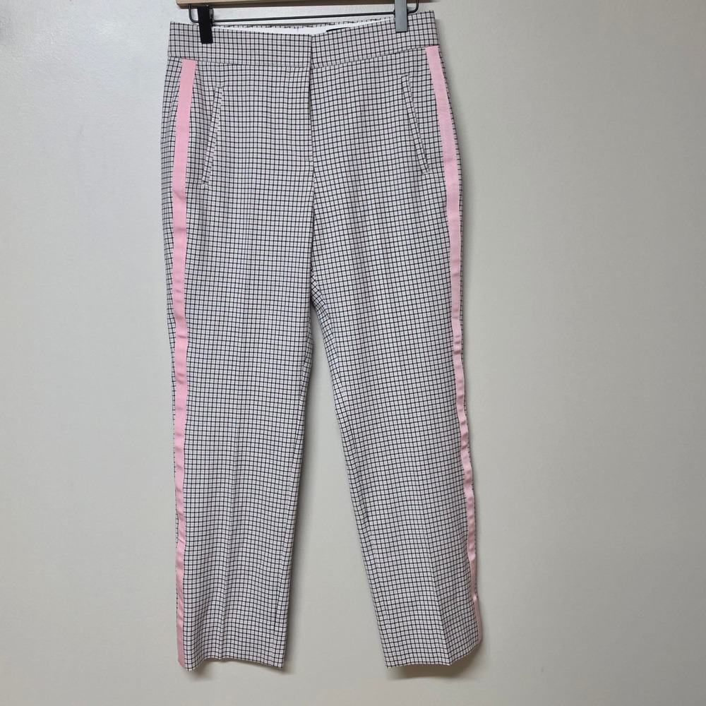 ME+EM Pink Check Side Stripe Tailored Trousers SS22TW210 US 4
